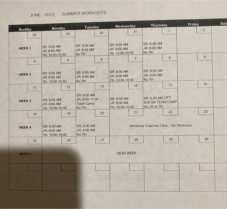 June Football Workout Schedule 